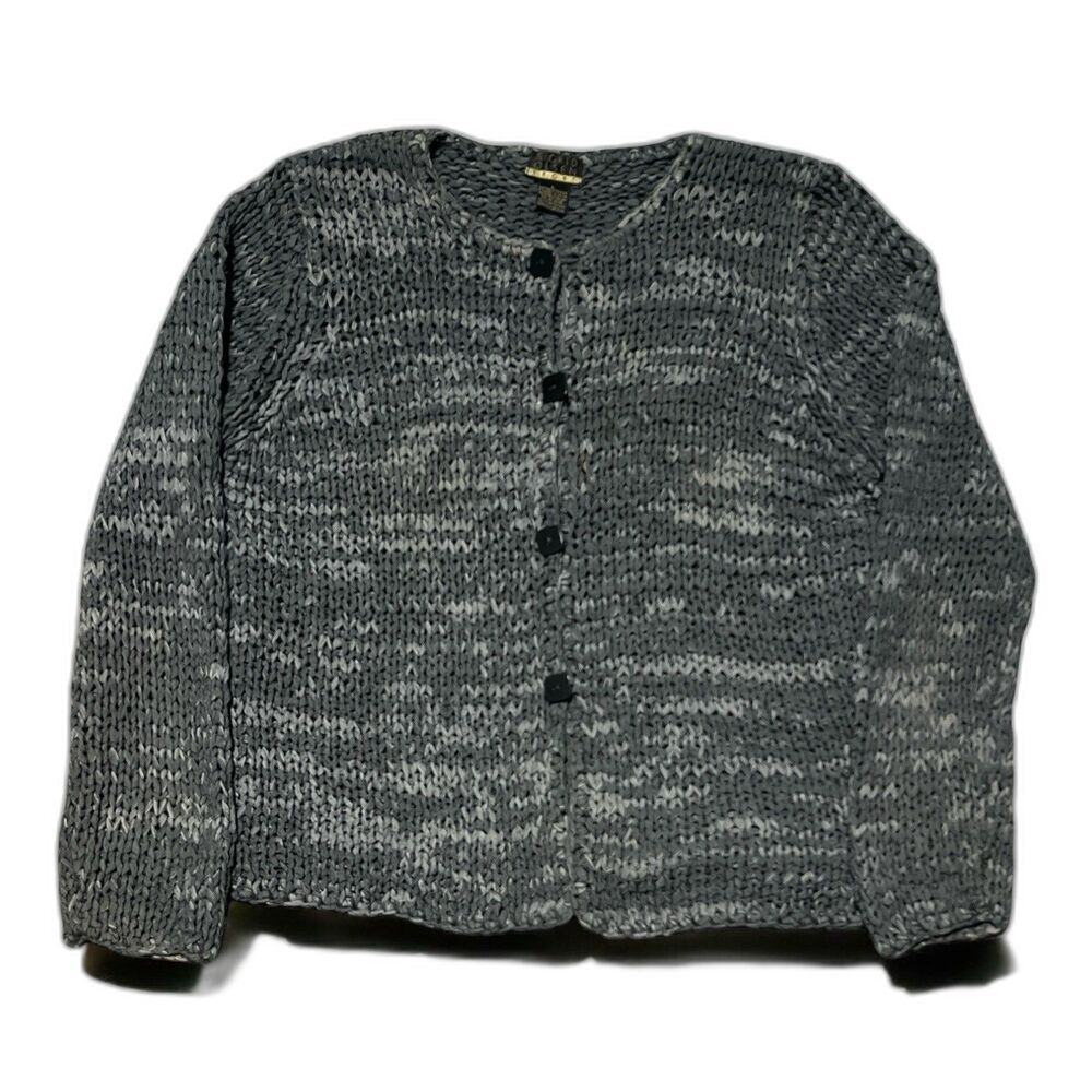Sigrid Olsen Sport Cardigan Women’s L Gray Chunky Knit Button Up Sweater